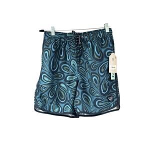 Spicy Tuna Mesh Lined Drawstring Swim Trunks Men Small Paisley Green Blue NWT